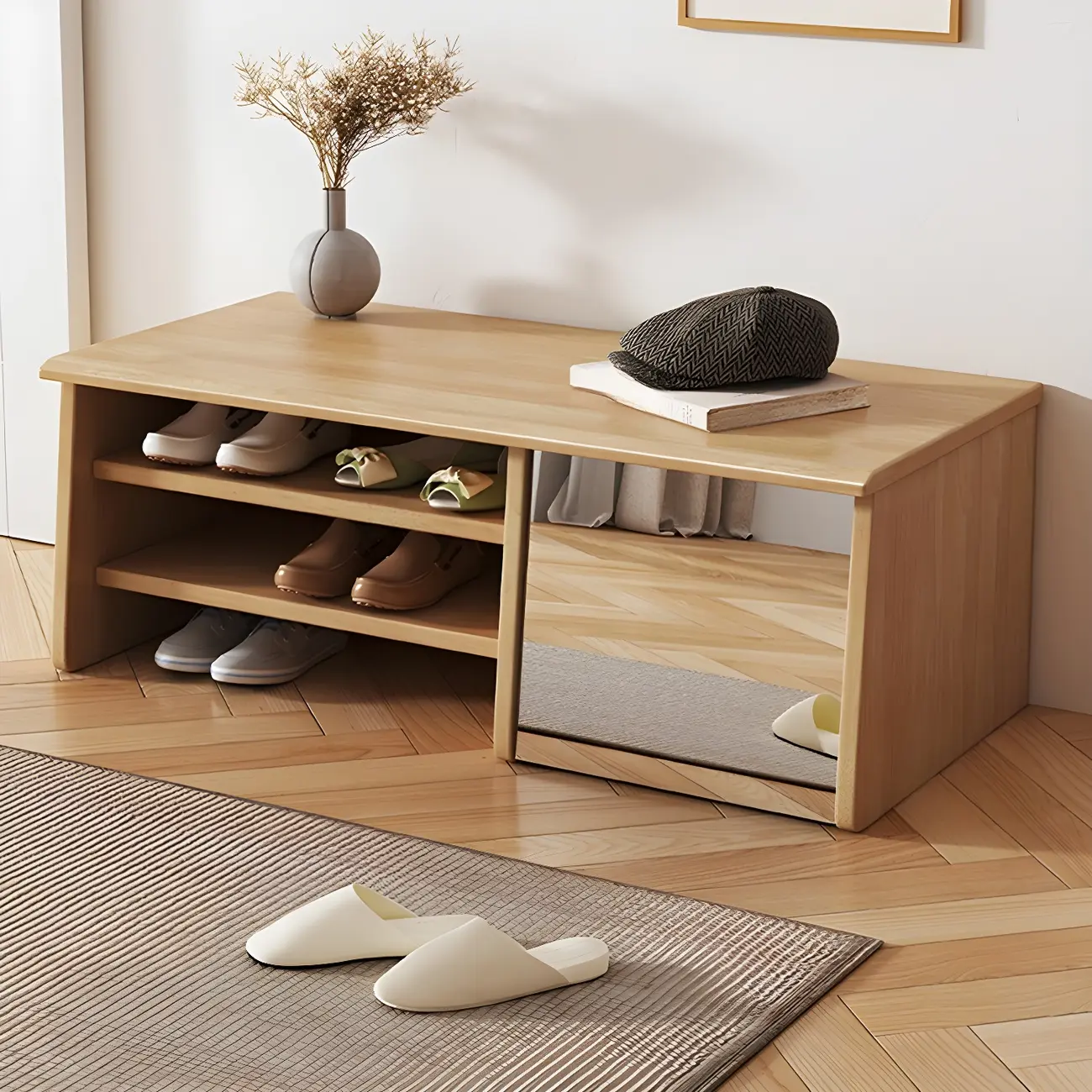 Entryway Wood Shoe Storage Bench with Mirror Image - 6 | homeyfad