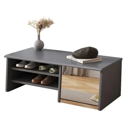 Entryway Wood Shoe Storage Bench with Mirror Image - 7