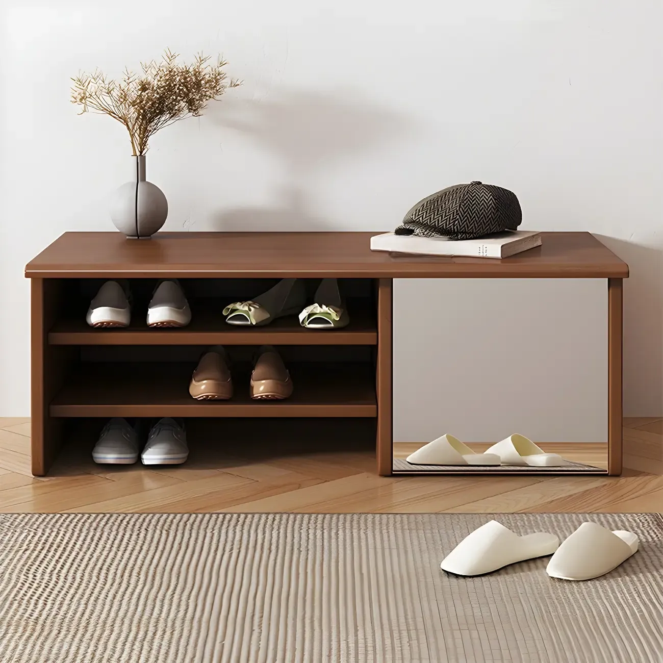 Entryway Wood Shoe Storage Bench with Mirror Image - 8
