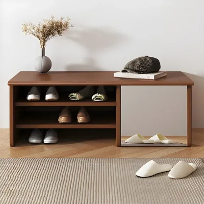 Entryway Wood Shoe Storage Bench with Mirror Image - 8