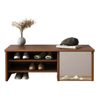 Entryway Wood Shoe Storage Bench with Mirror Image - 9