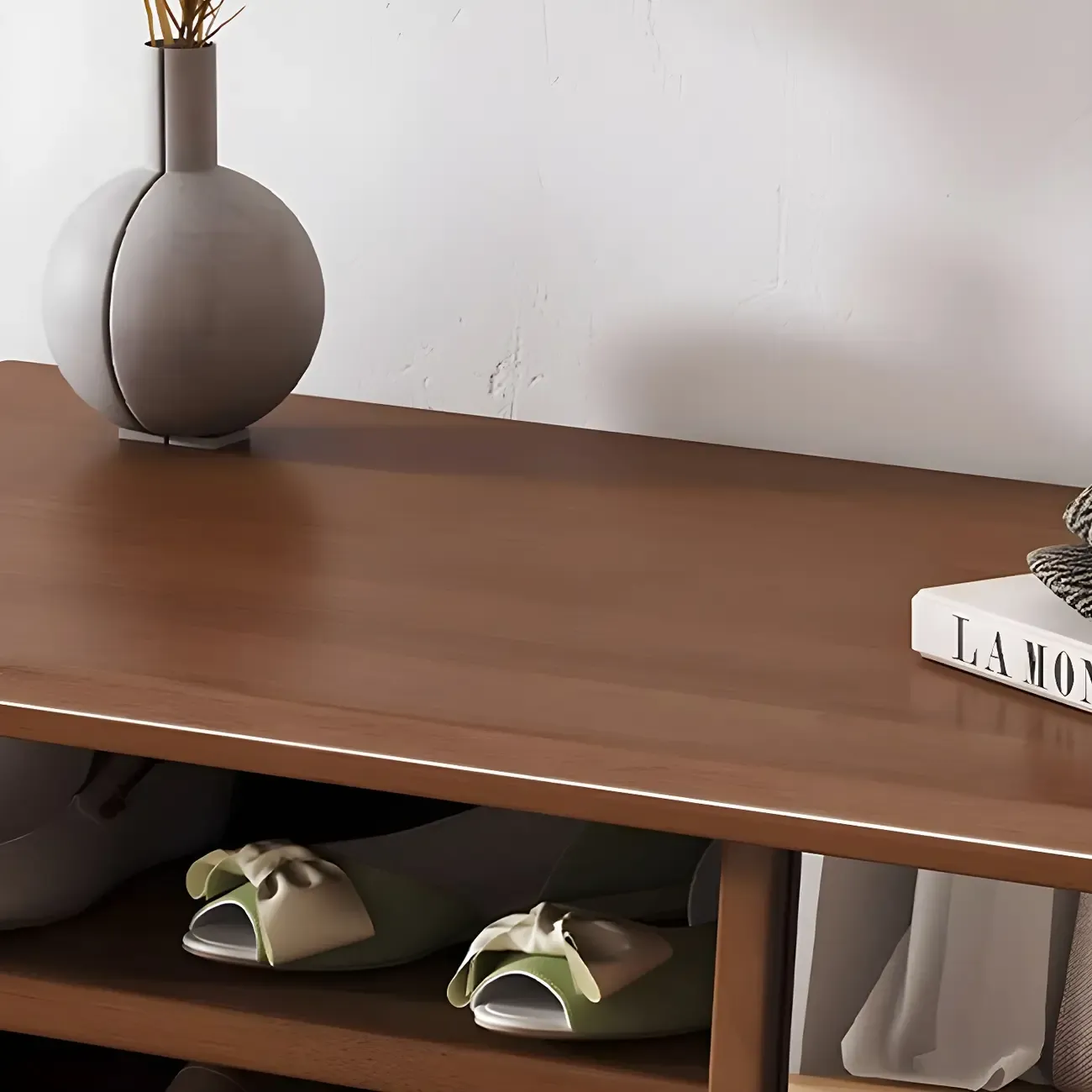 Entryway Wood Shoe Storage Bench with Mirror Image - 10