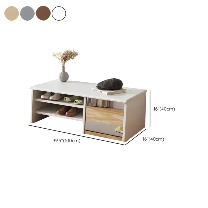 Entryway Wood Shoe Storage Bench with Mirror #size