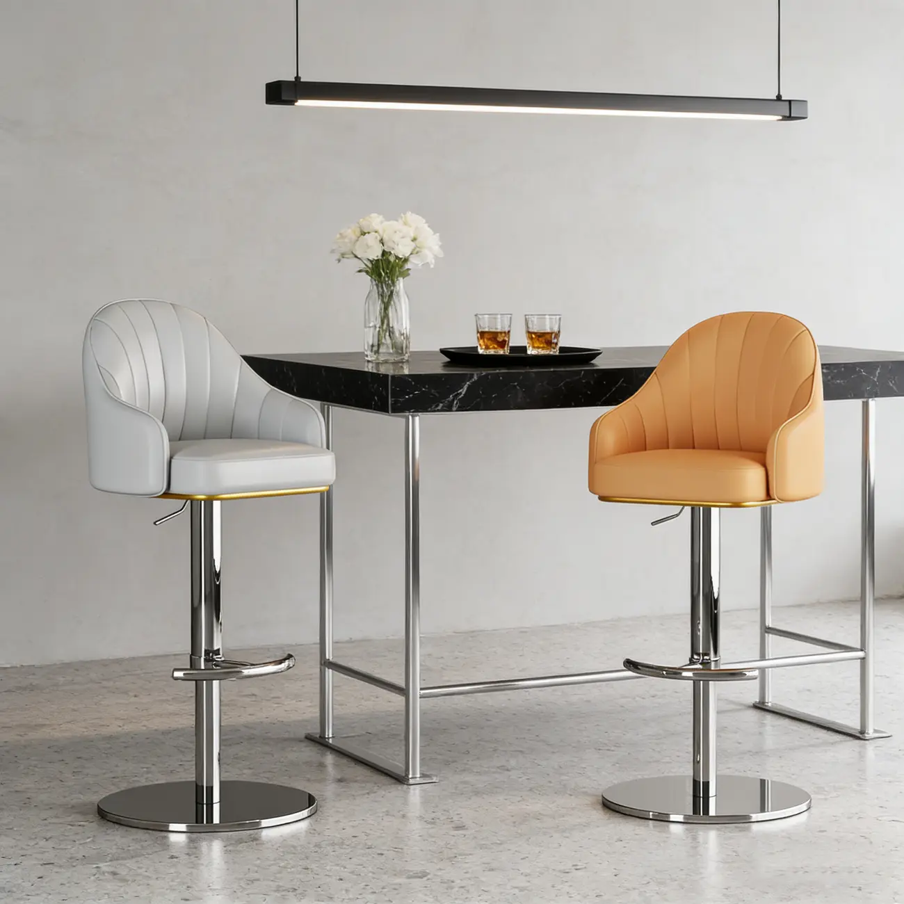 Low Back Adjustable Modern Leather Swivel Bar Stool Image - 2 | homeyfad