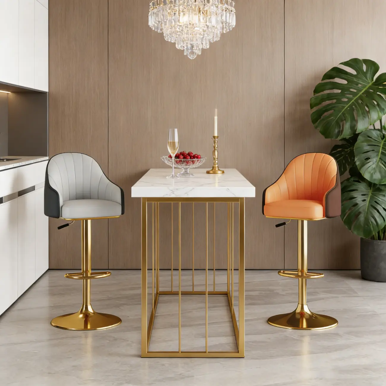 Low Back Adjustable Modern Leather Swivel Bar Stool Image - 4 | homeyfad