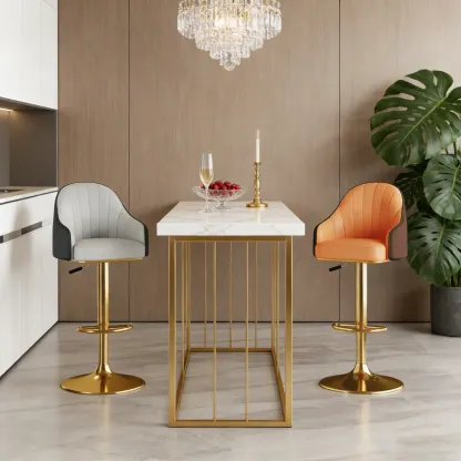 Low Back Adjustable Modern Leather Swivel Bar Stool Image - 4