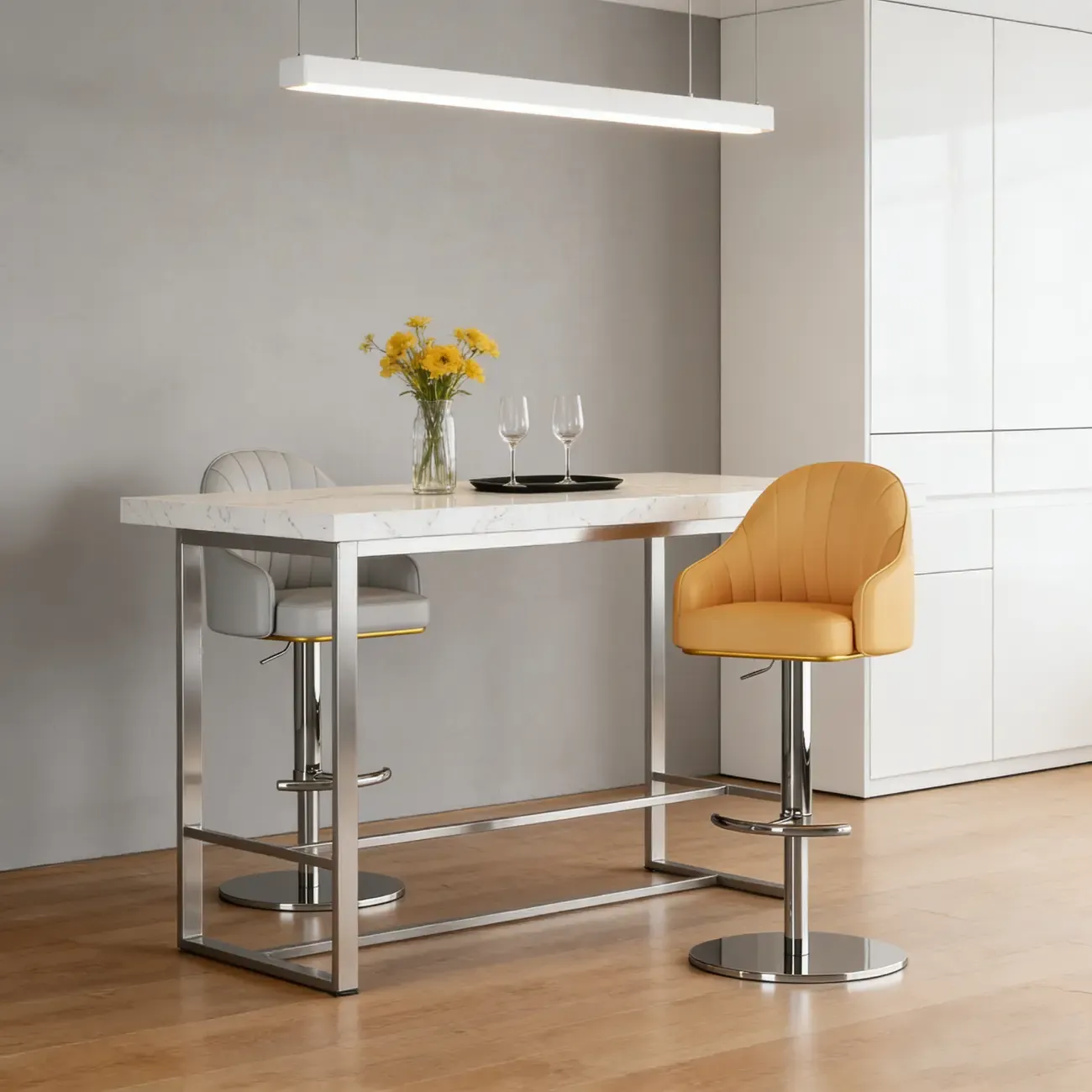 Low Back Adjustable Modern Leather Swivel Bar Stool Image - 5