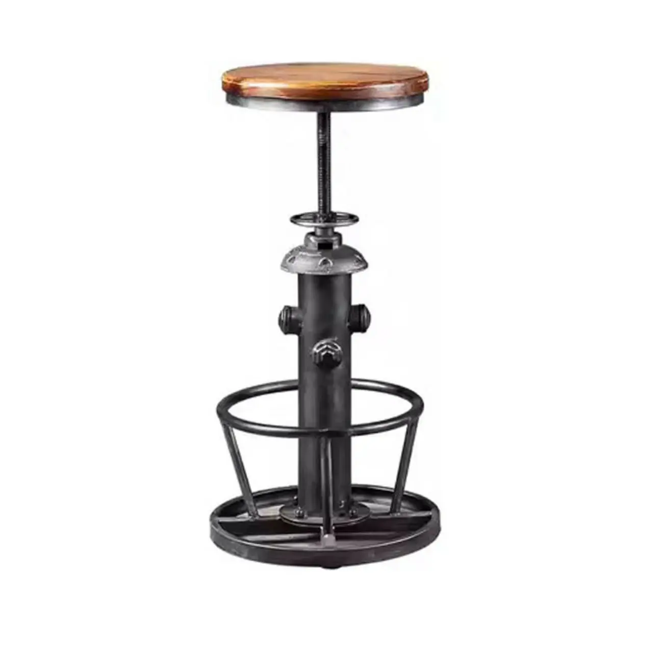 Adjustable Height Industrial Wood Metal Round Bar Table Image - 3 | homeyfad
