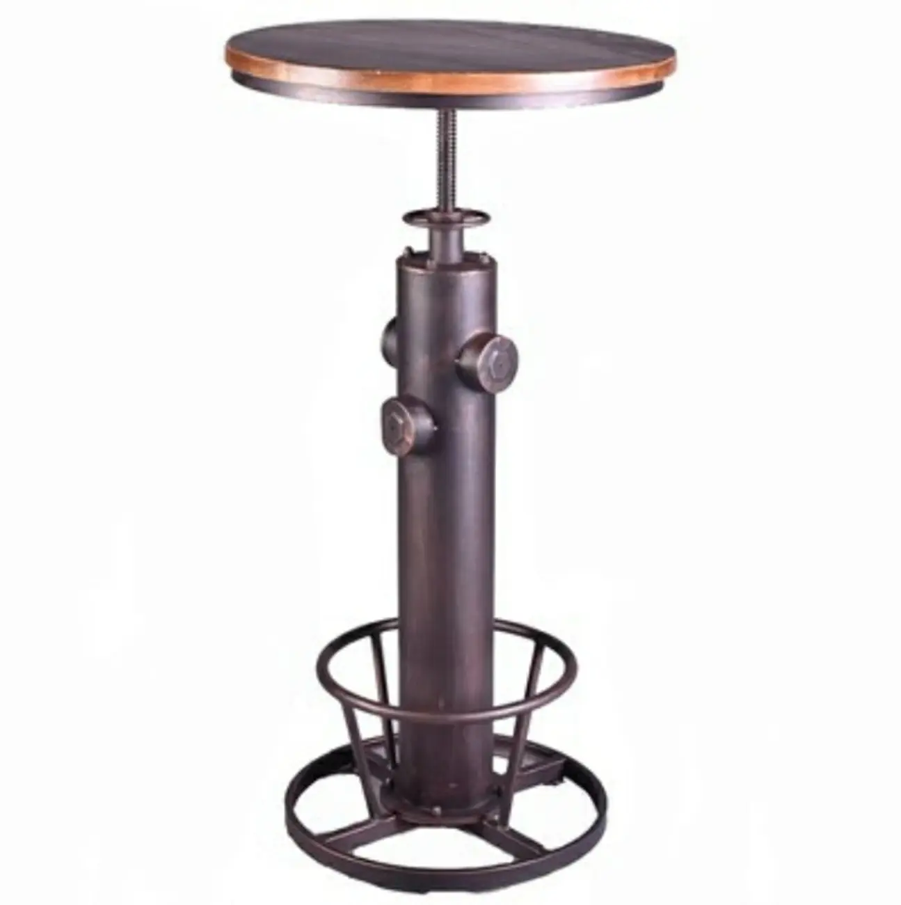 Adjustable Height Industrial Wood Metal Round Bar Table Image - 4 | homeyfad