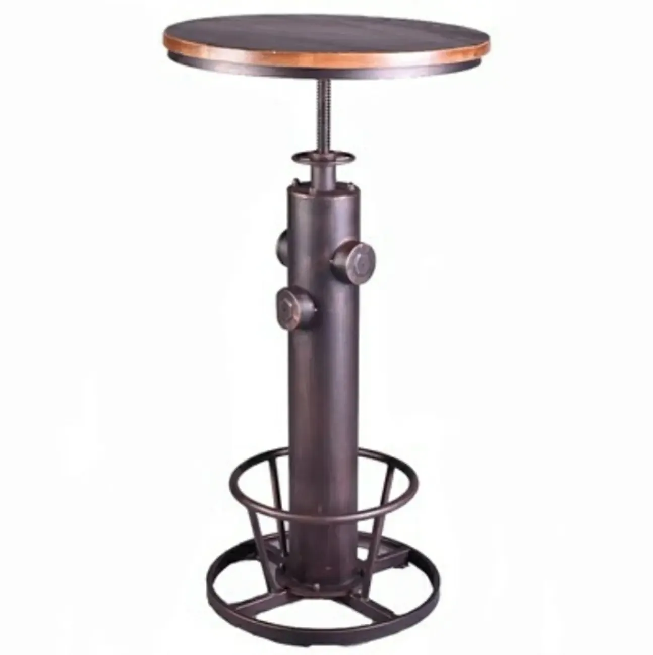 Adjustable Height Industrial Wood Metal Round Bar Table Image - 4