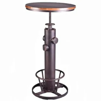 Adjustable Height Industrial Wood Metal Round Bar Table Image - 4