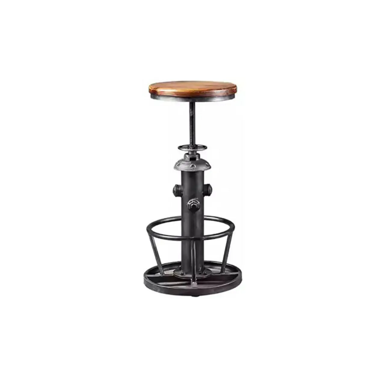 Adjustable Height Industrial Wood Metal Round Bar Table Image - 7