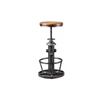 Adjustable Height Industrial Wood Metal Round Bar Table Image - 7
