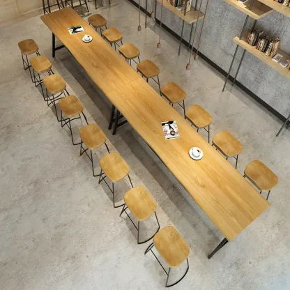 Modern Natural Wood Metal Trestle Bar Tables for Bistro Image - 4