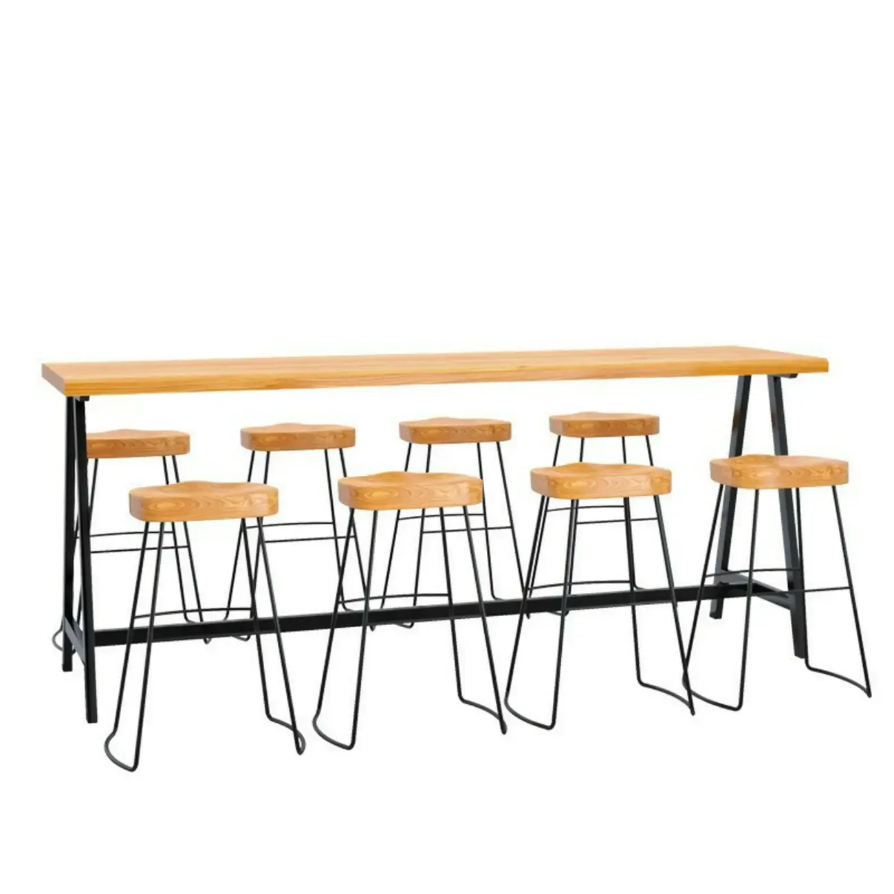 Modern Natural Wood Metal Trestle Bar Tables for Bistro Image - 5