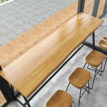 Modern Natural Wood Metal Trestle Bar Tables for Bistro Image - 6