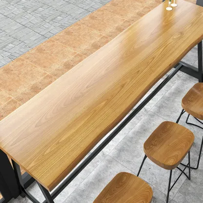 Modern Natural Wood Metal Trestle Bar Tables for Bistro Image - 8