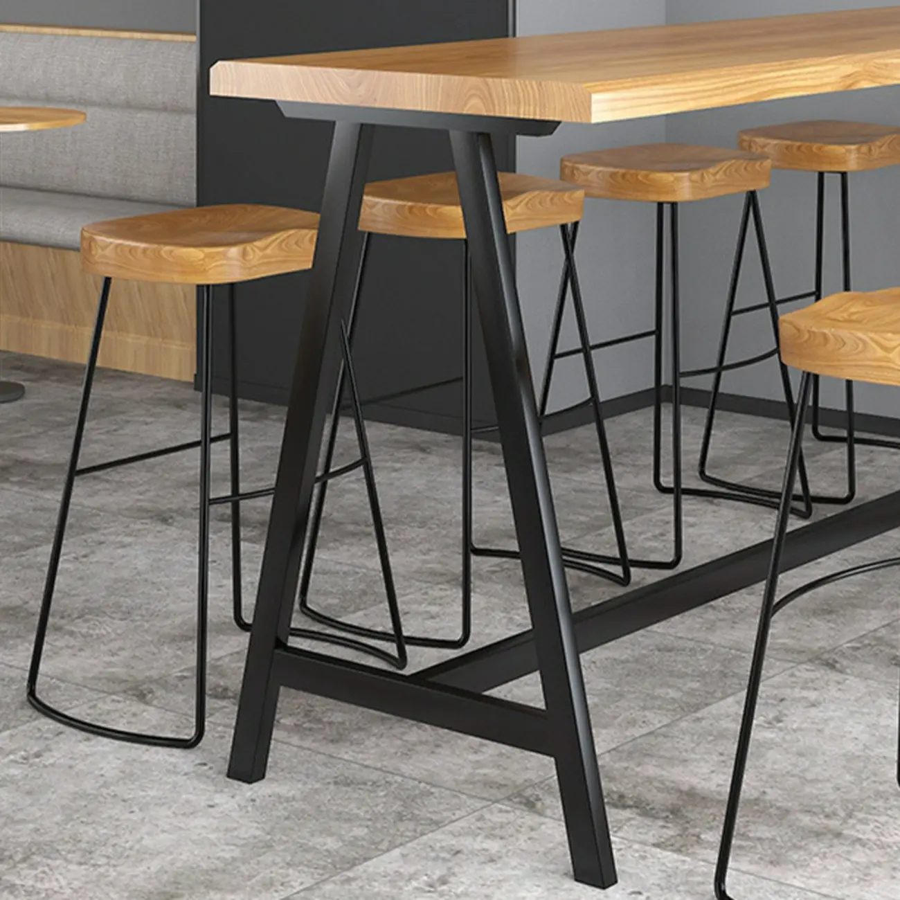 Modern Natural Wood Metal Trestle Bar Tables for Bistro Image - 9 | homeyfad