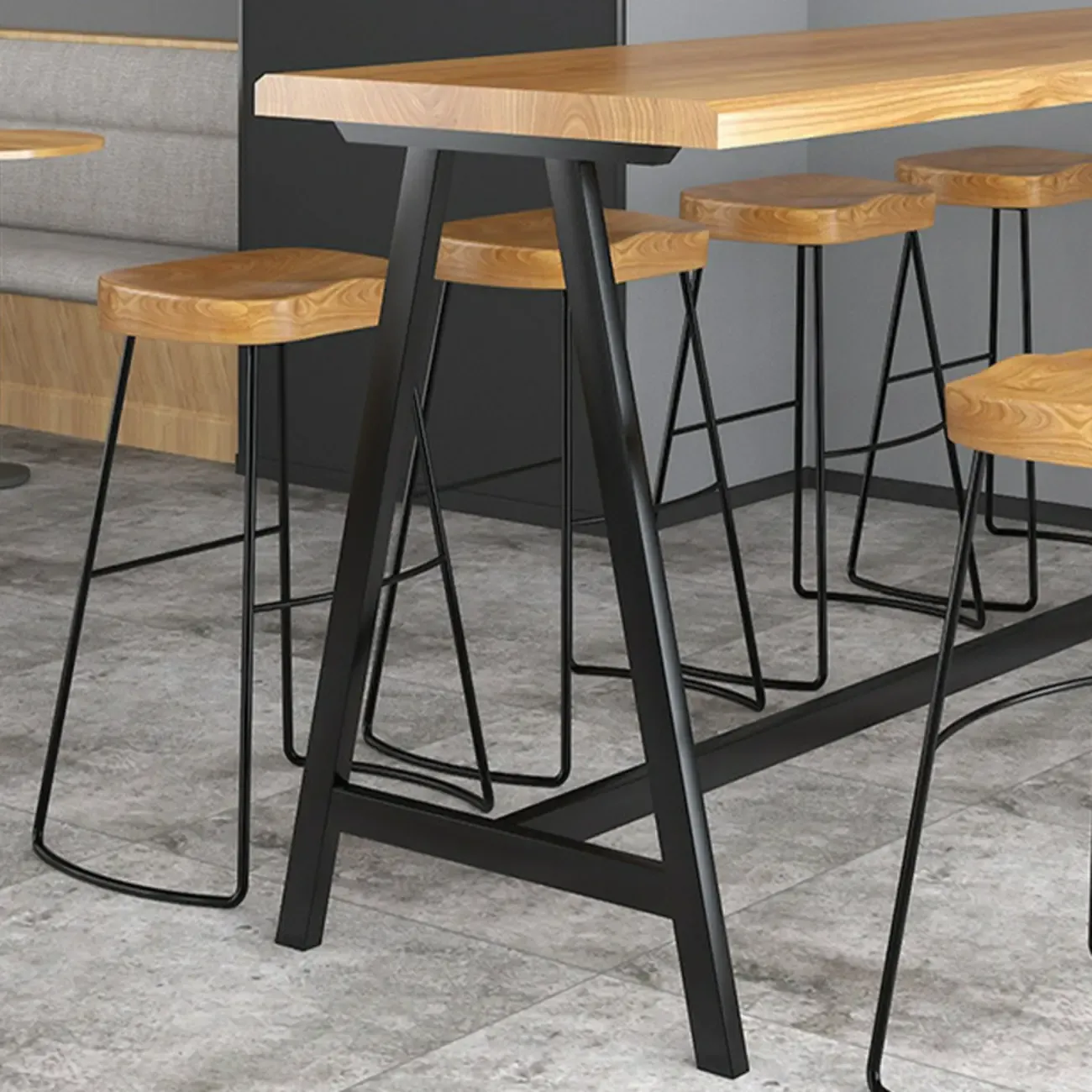 Modern Natural Wood Metal Trestle Bar Tables for Bistro Image - 9