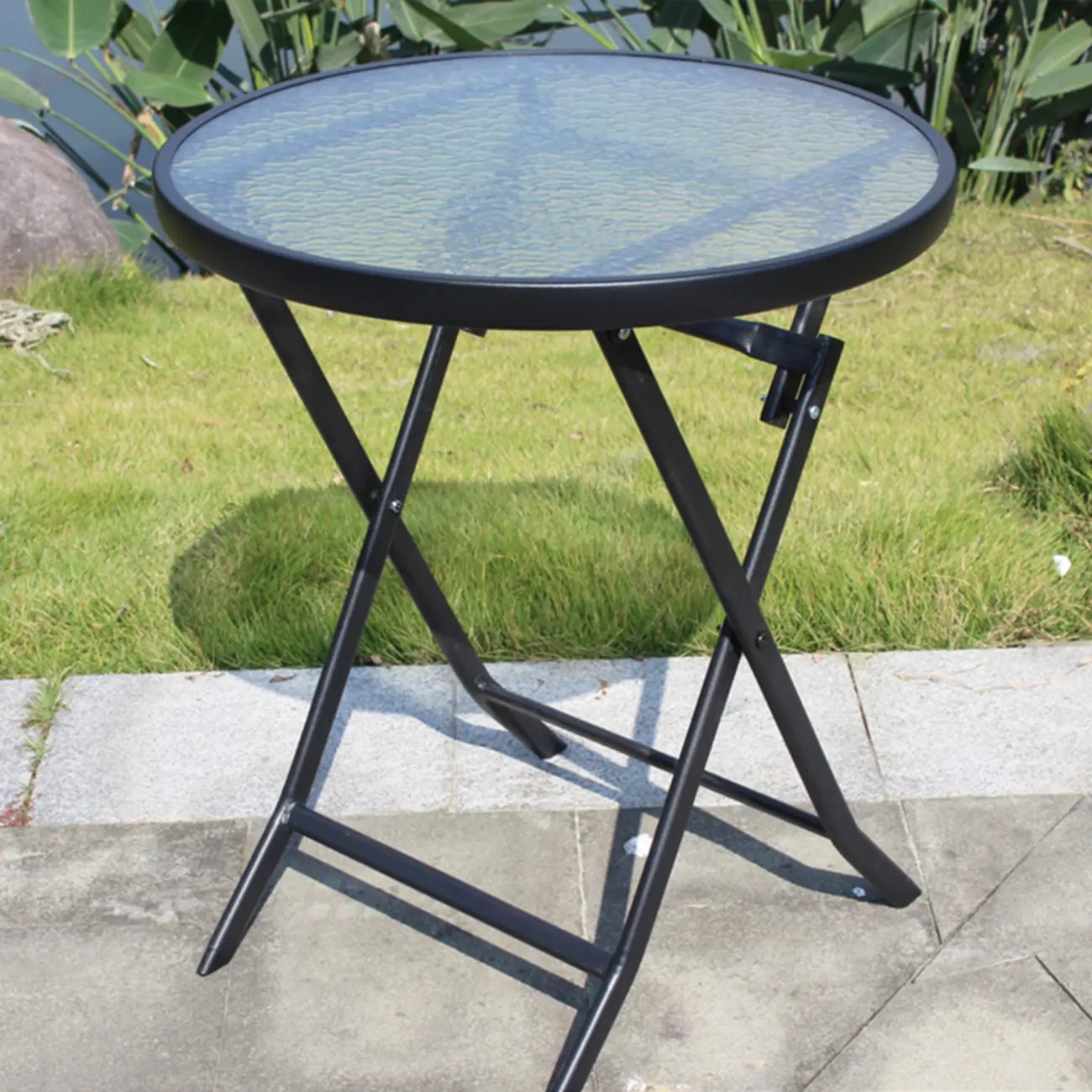 Outdoor Glass Metal Folding Dining Table Image - 1 | homeyfad