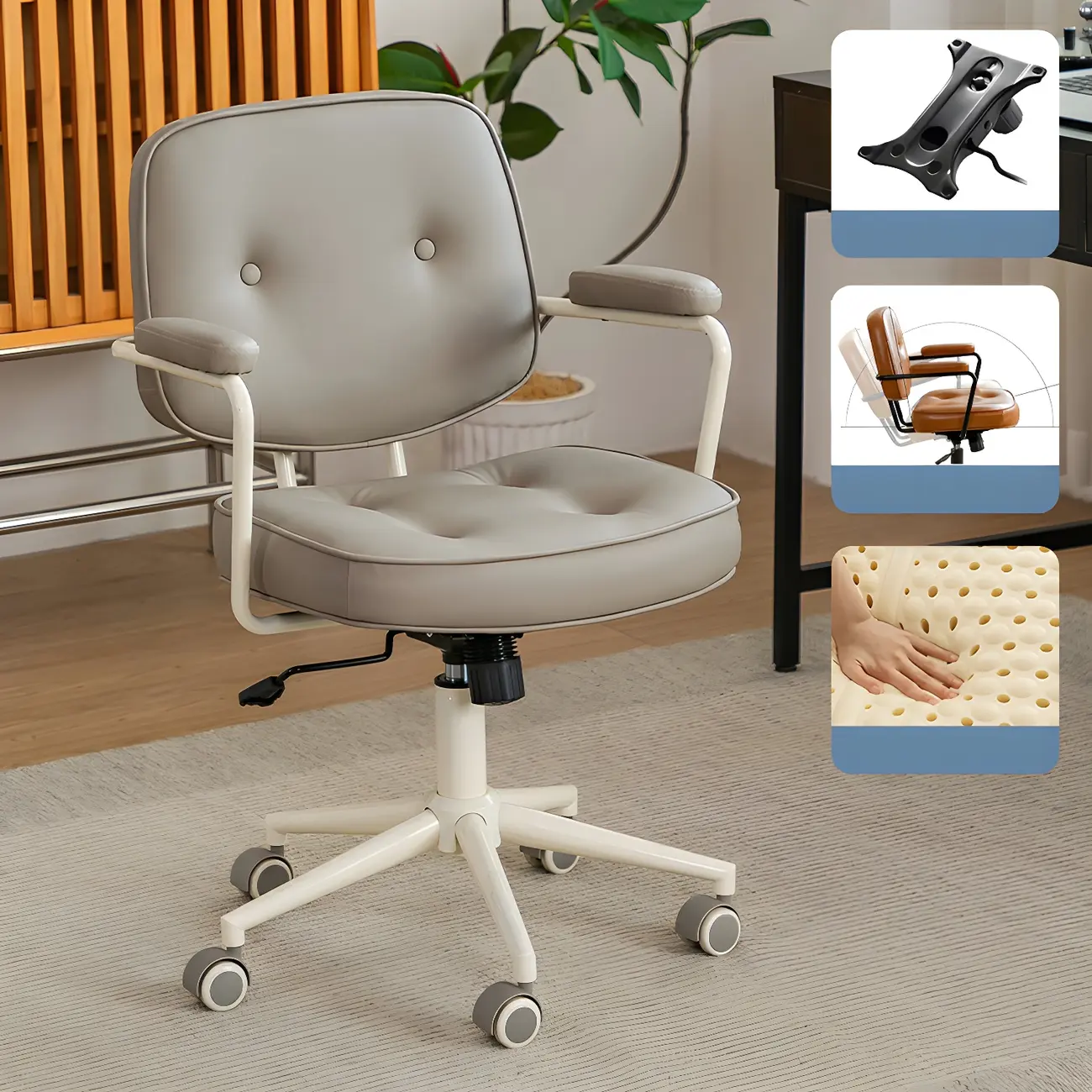 Modern Tan Leather Adjustable Swivel Office Chair Image - 2 | homeyfad