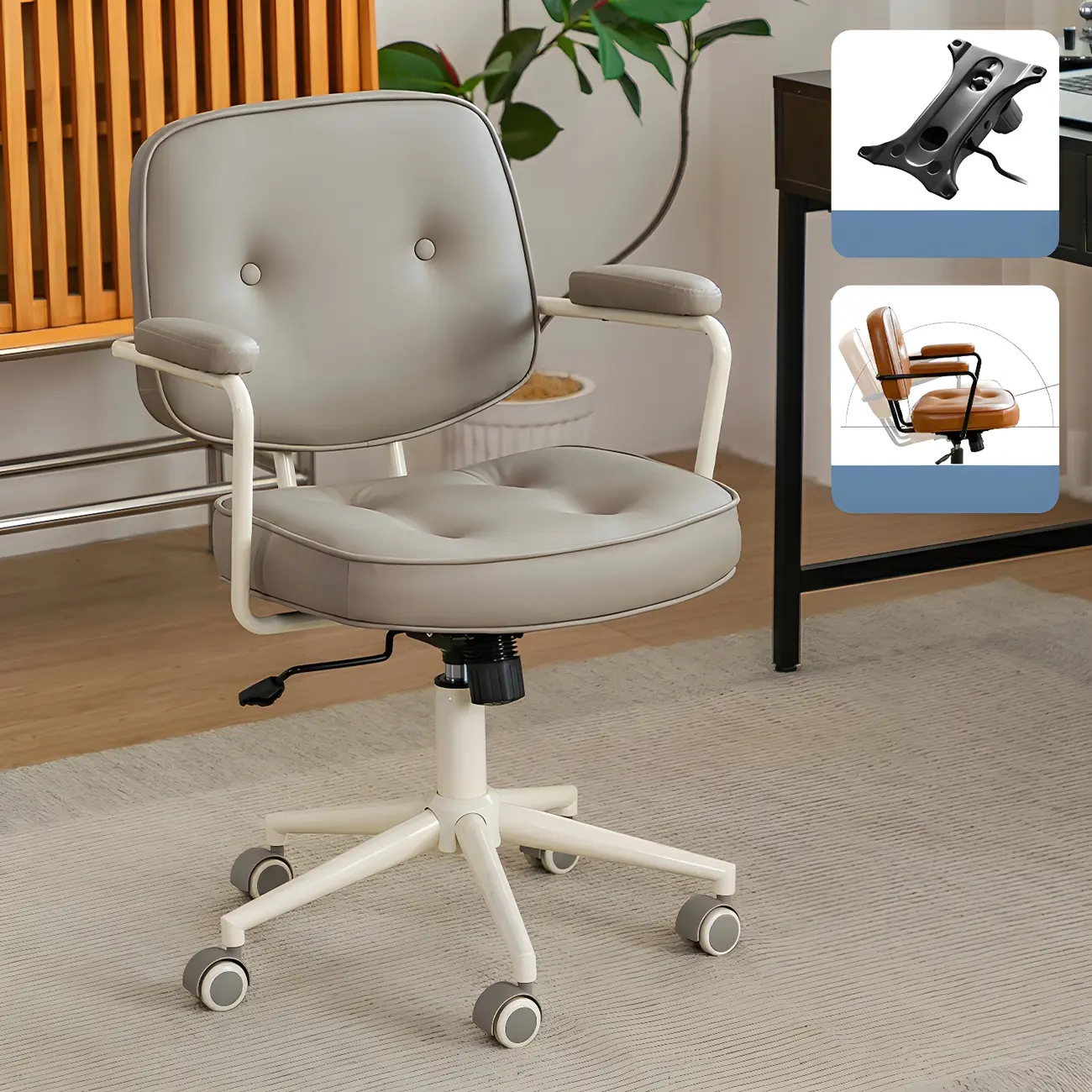 Modern Tan Leather Adjustable Swivel Office Chair Image - 3 | homeyfad