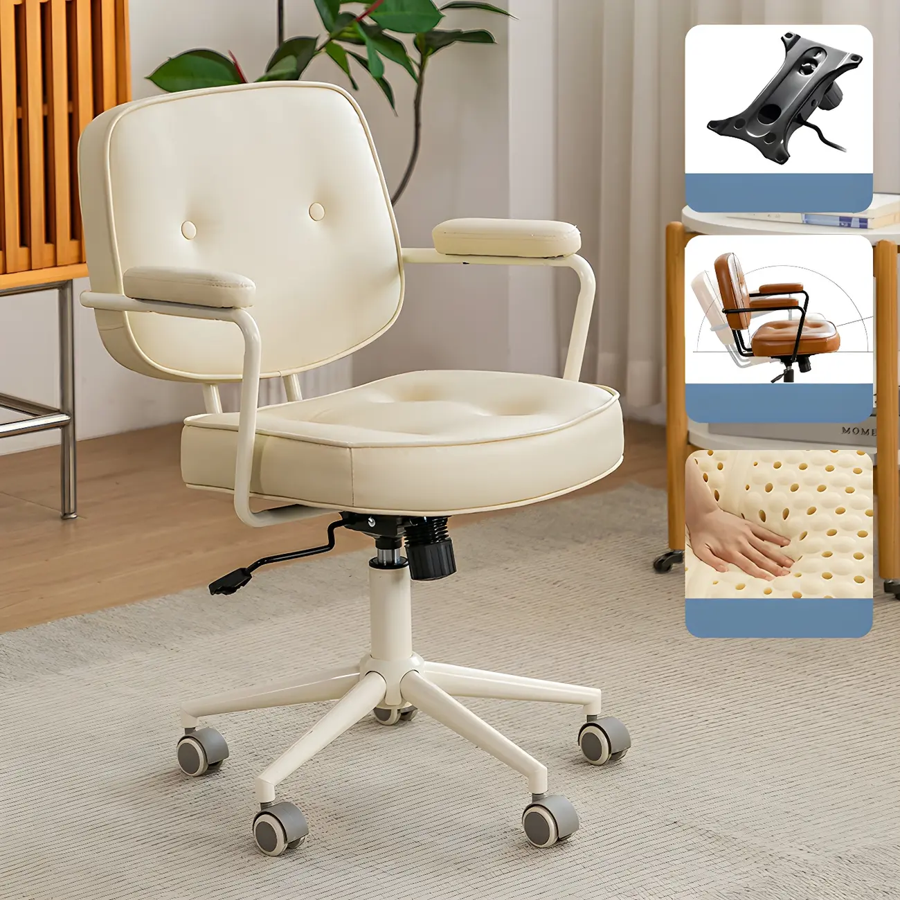 Modern Tan Leather Adjustable Swivel Office Chair Image - 5 | homeyfad