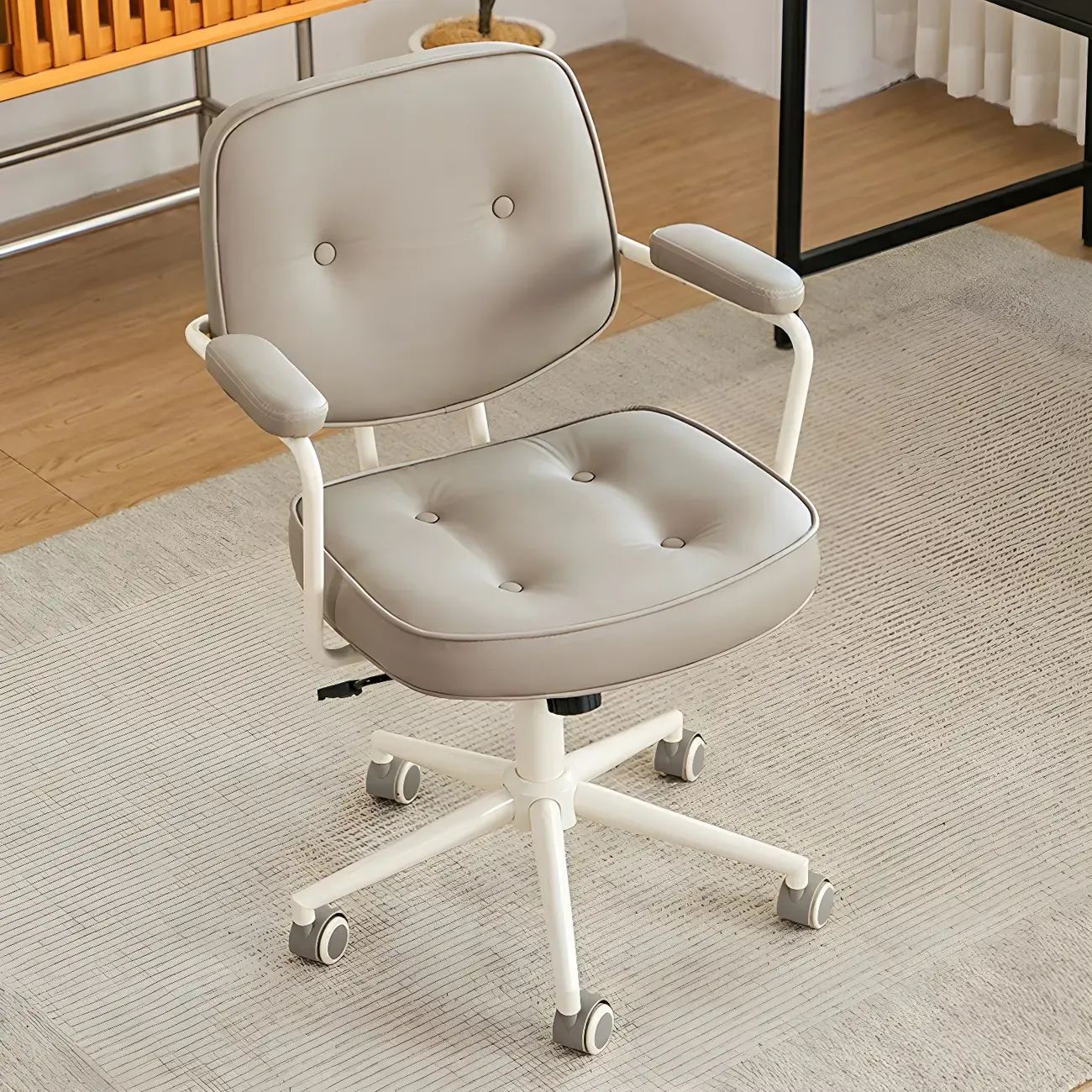 Modern Tan Leather Adjustable Swivel Office Chair Image - 6