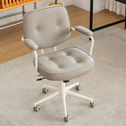 Modern Tan Leather Adjustable Swivel Office Chair Image - 6