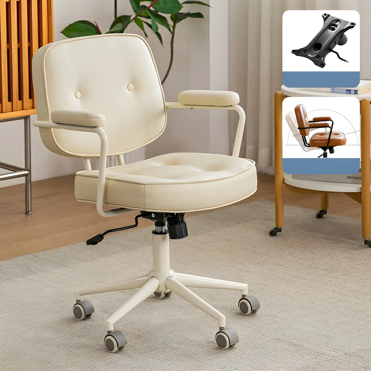 Modern Tan Leather Adjustable Swivel Office Chair Image - 7 | homeyfad