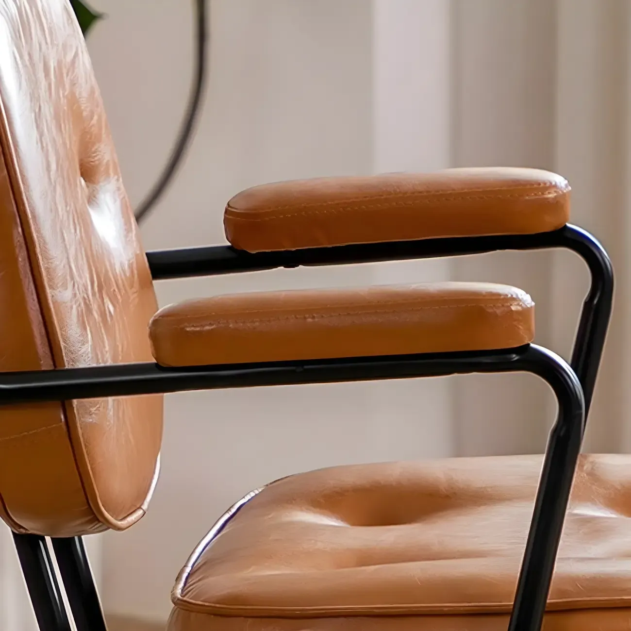 Modern Tan Leather Adjustable Swivel Office Chair Image - 12