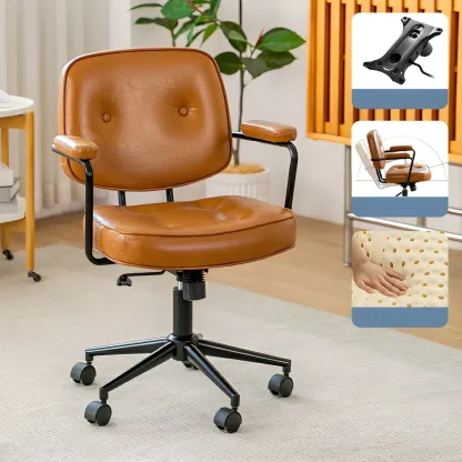 Modern Tan Leather Adjustable Swivel Office Chair Image - 13