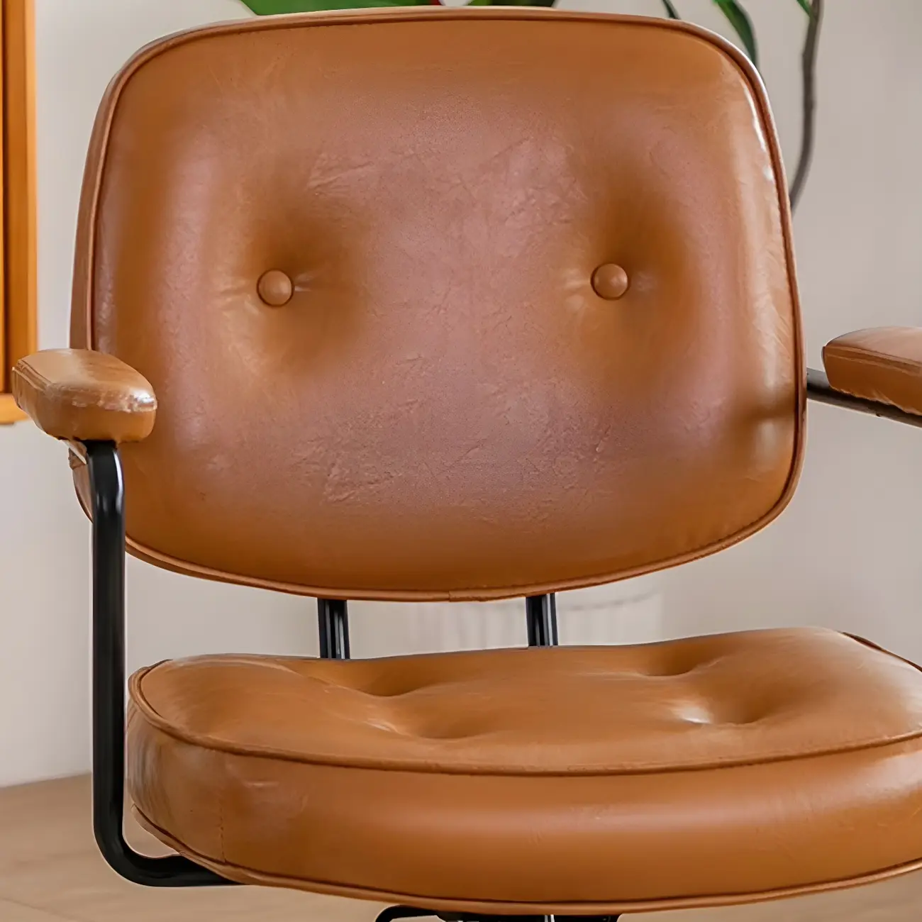 Modern Tan Leather Adjustable Swivel Office Chair Image - 14 | homeyfad