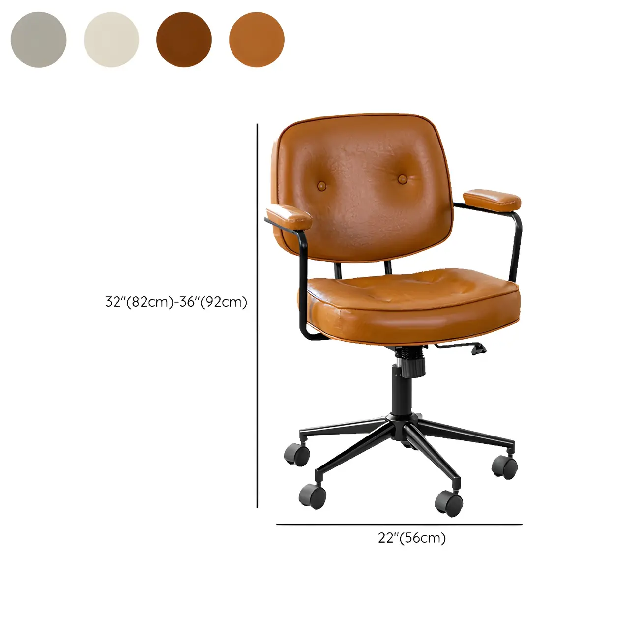 Modern Brown Leather Swivel Low-Back Office Chair #size