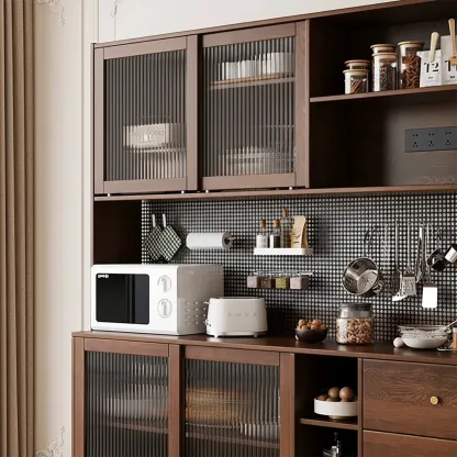 3-Drawer Wooden Fluted Glass Door Kitchen Sideboard Image - 4