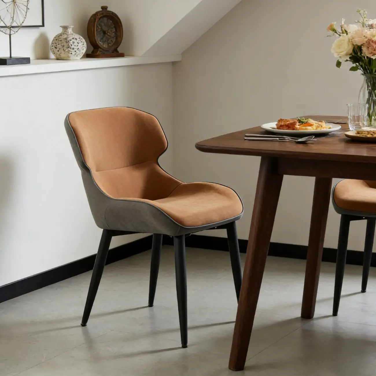 Scandinavian Leather Wingback Upholstered Dining Chair Image - 13 | homeyfad