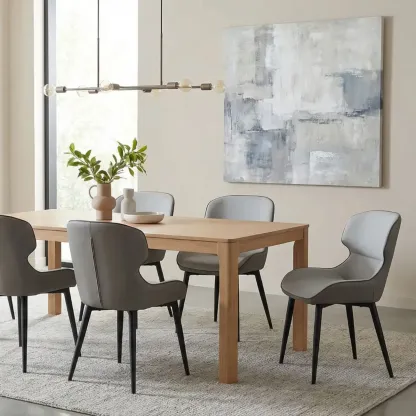 Scandinavian Leather Wingback Upholstered Dining Chair Image - 30