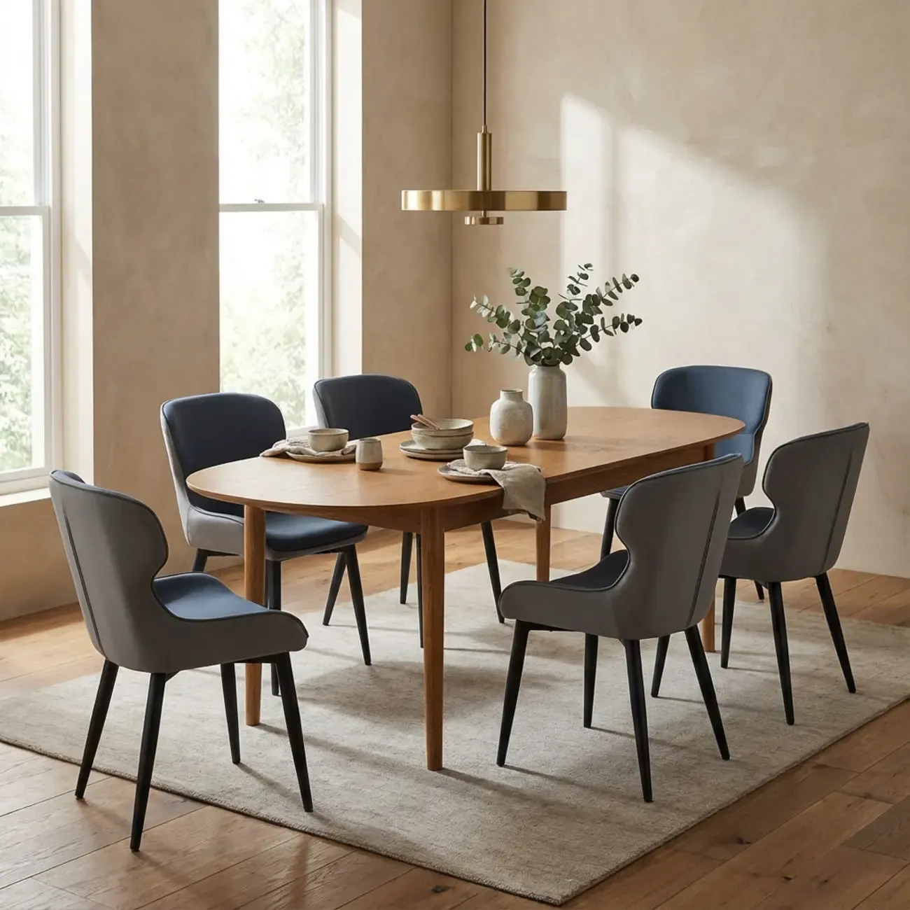 Scandinavian Leather Wingback Upholstered Dining Chair Image - 5