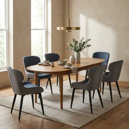 Scandinavian Leather Wingback Upholstered Dining Chair Image - 5