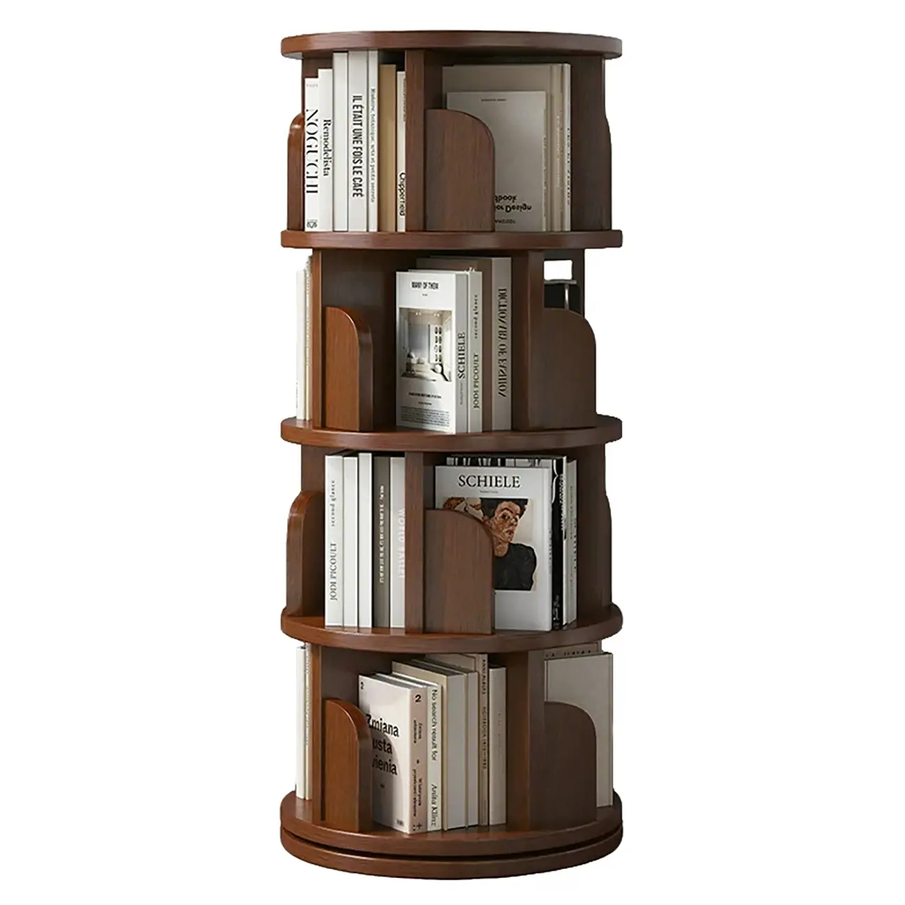 Brown Cylindrical Wooden Rotating Open-Back Bookcase Image - 20 | homeyfad