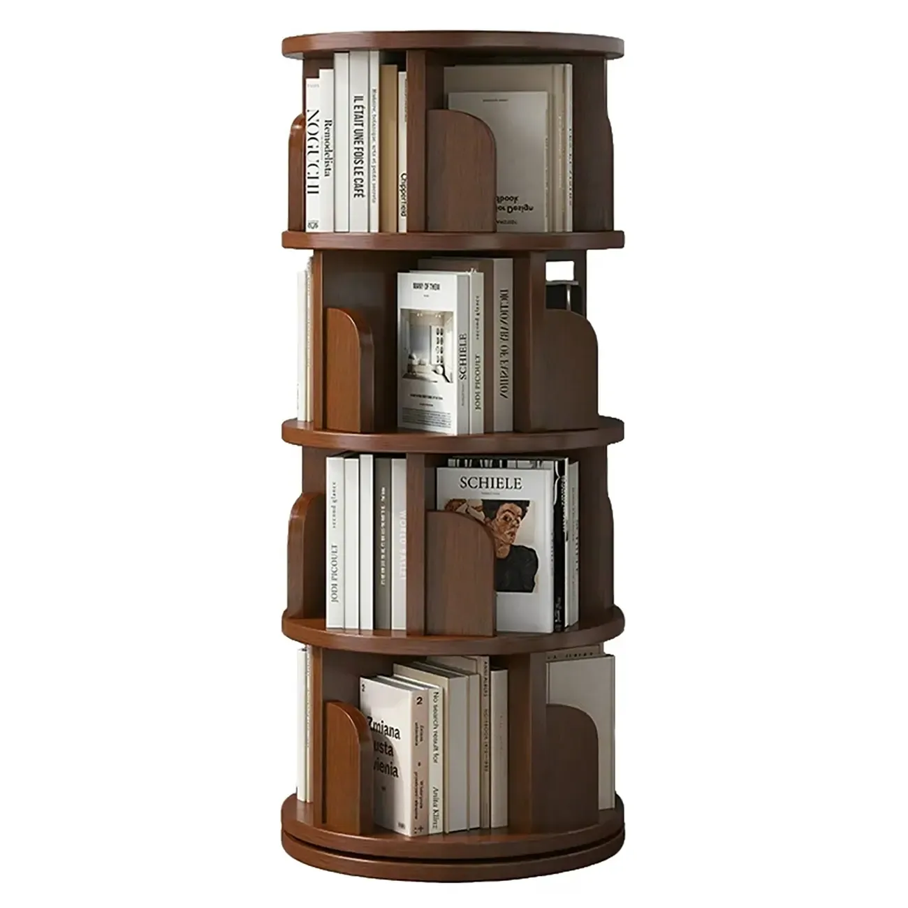 Brown Cylindrical Wooden Rotating Open-Back Bookcase Image - 20