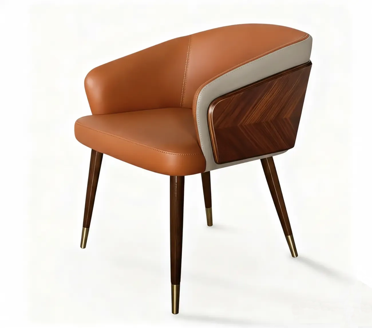 Modern Armrest Faux Leather Wood Dining Chair Low Back Image - 3 | homeyfad