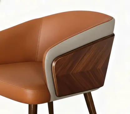 Modern Armrest Faux Leather Wood Dining Chair Low Back Image - 4