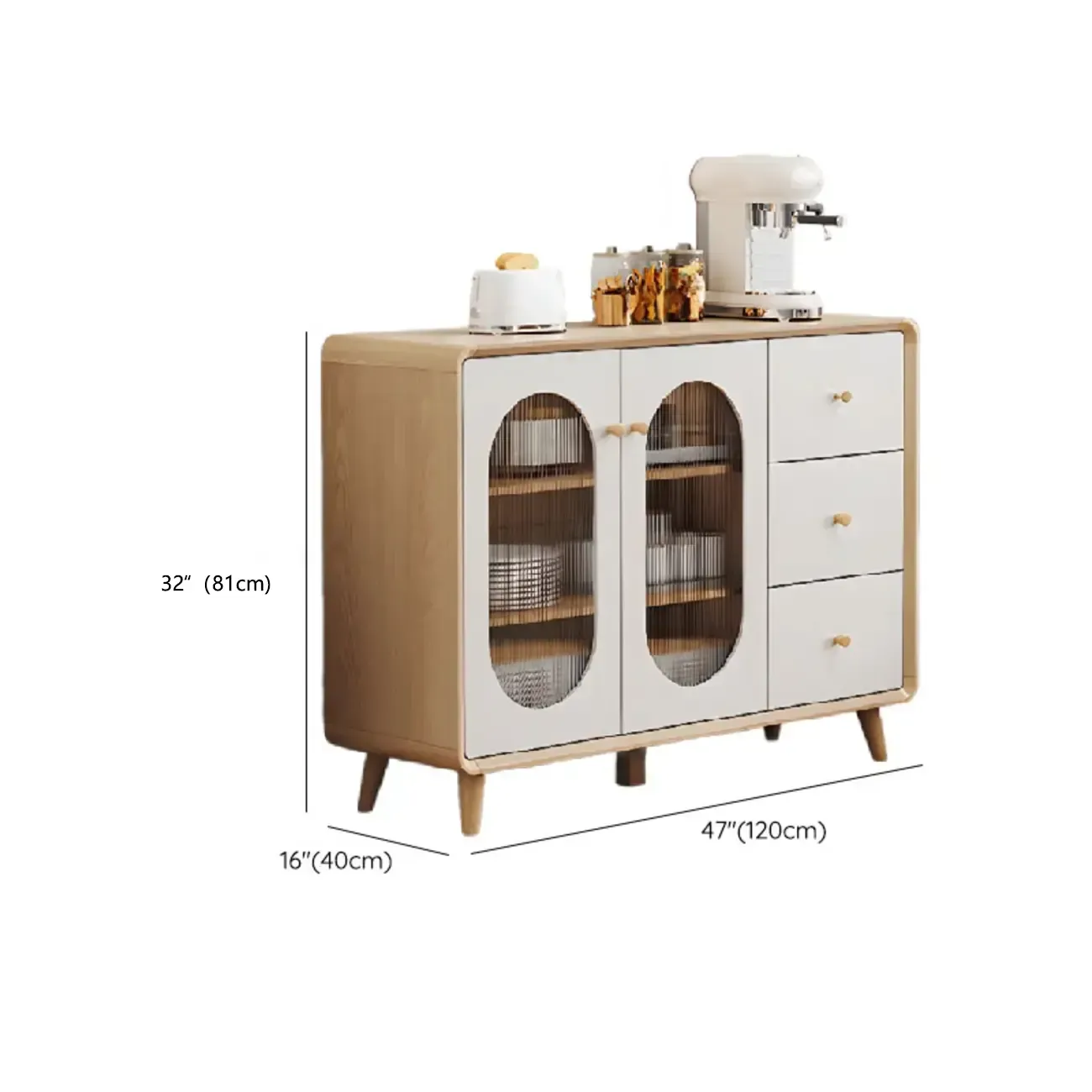 Modern Natural Finish Cabinet with Exterior Shelf  & Drawers Image - 14