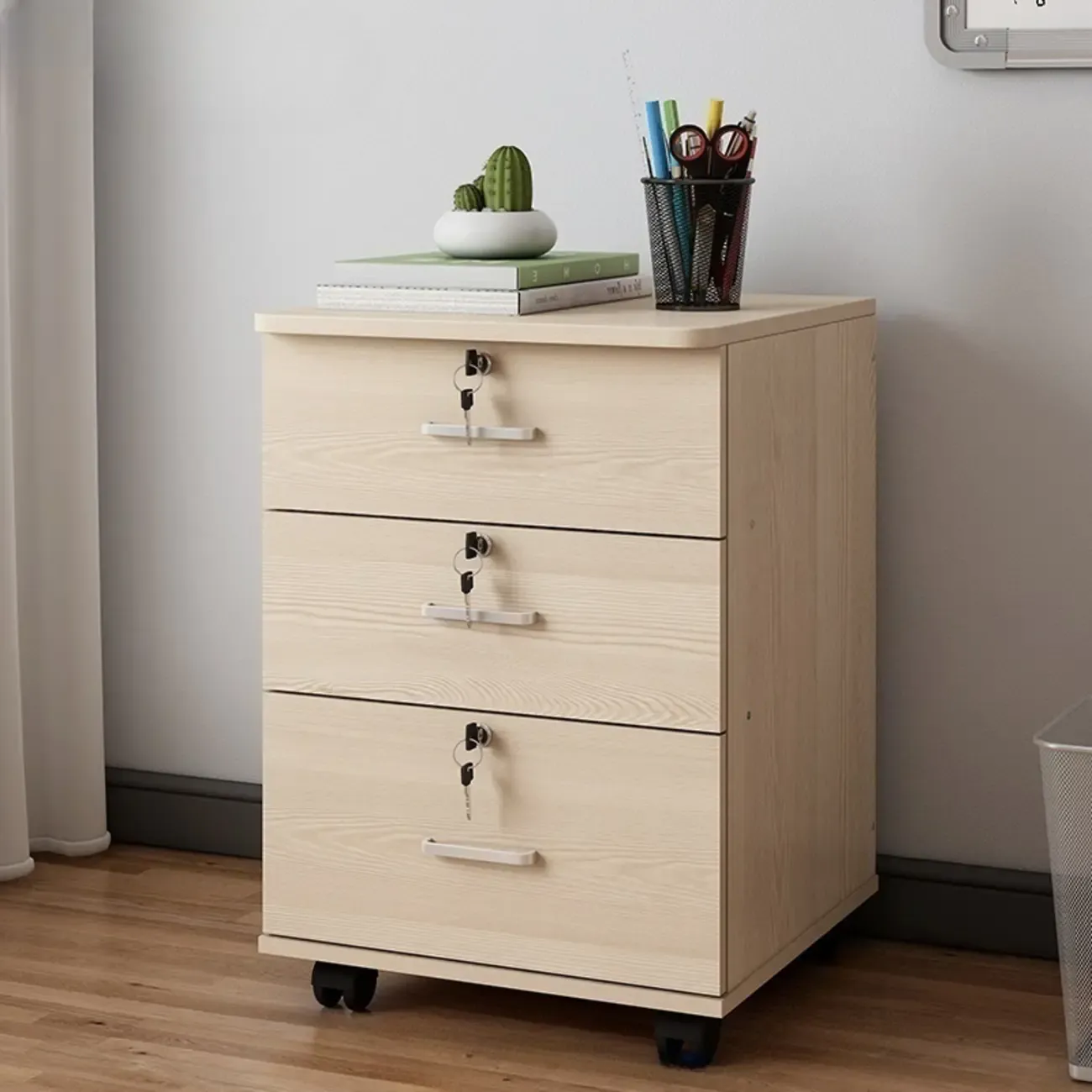 Classic Wooden Filing Cabinets with 3-Locking Drawers for Office Image - 9