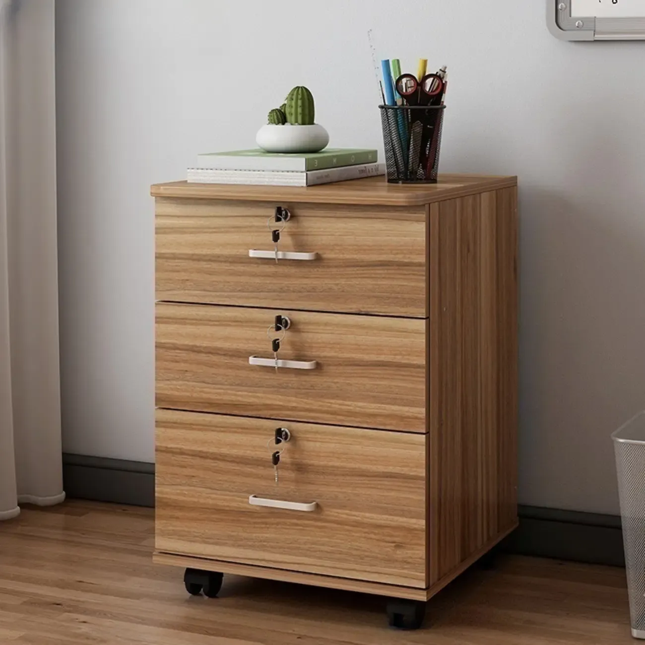 Classic Wooden Filing Cabinets with 3-Locking Drawers for Office Image - 11