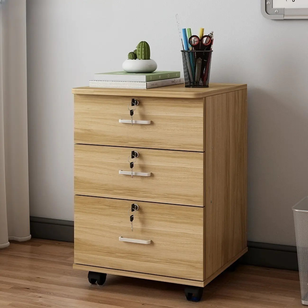 Classic Wooden Filing Cabinets with 3-Locking Drawers for Office Image - 2 | homeyfad
