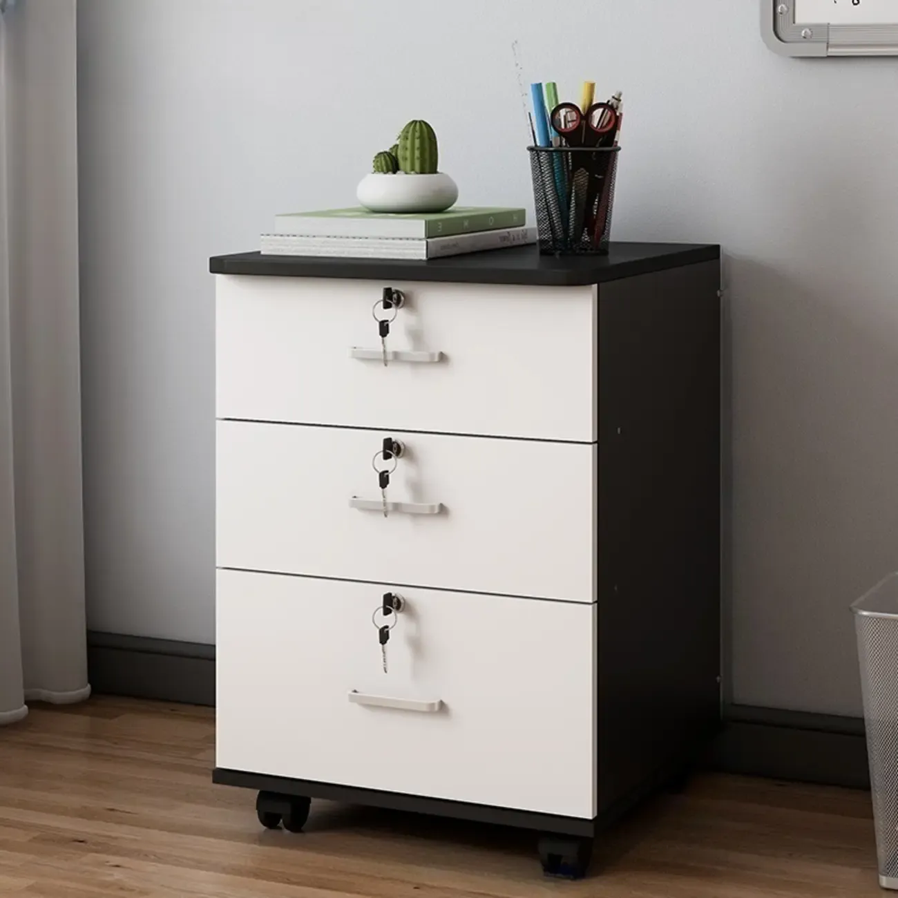 Classic Wooden Filing Cabinets with 3-Locking Drawers for Office Image - 14