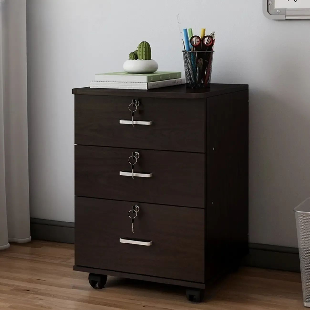 Classic Wooden Filing Cabinets with 3-Locking Drawers for Office Image - 19