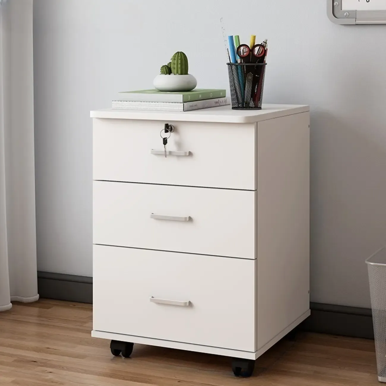 Classic Wooden Filing Cabinets with 3-Locking Drawers for Office Image - 24